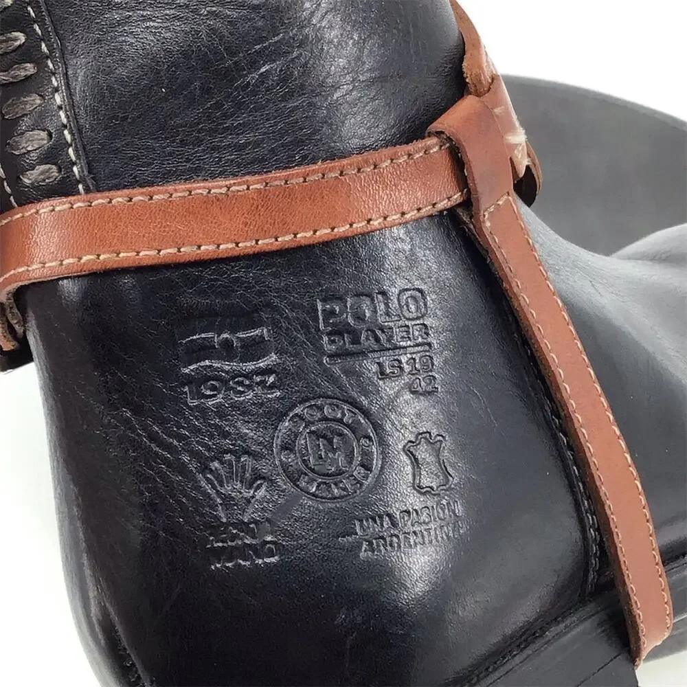 La Martina‎ Riding Boots Womens Sz 6.5 Black Brown Leather Heeled Equestrian